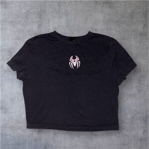 Women’s Black/Pink Spider Design Crop Top Size M